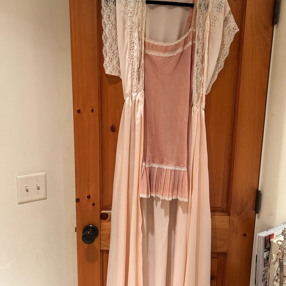 Elegant Lace Trimmed Nightgown and Robe